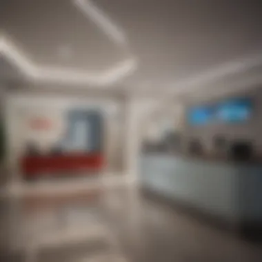 Interior of a modern bank branch with service desks