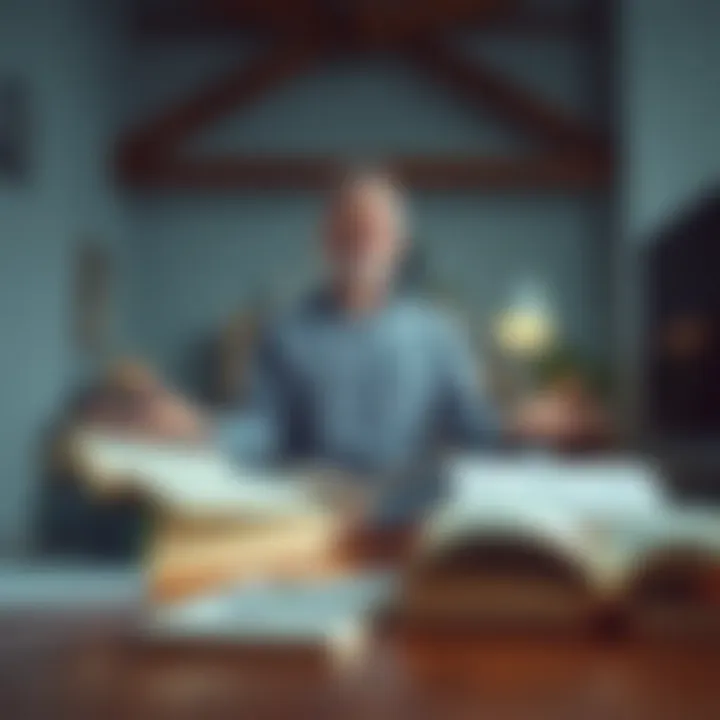 A calming scene of a person meditating with financial books around, symbolizing peace of mind