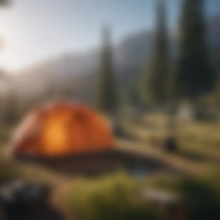 A serene landscape depicting an adventurous camping scene