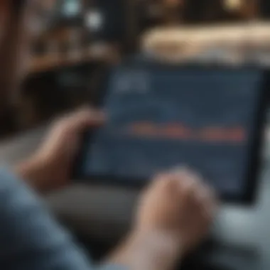 Close-up of a person analyzing market trends on a tablet.