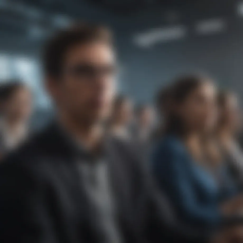 A dynamic classroom setting showcasing students engaged in a technology lecture